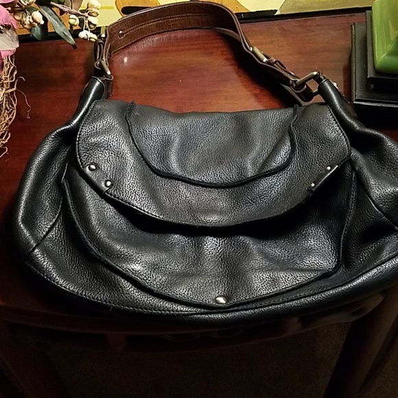 Black leather bag with brown strap purse - Picture 1 of 5
